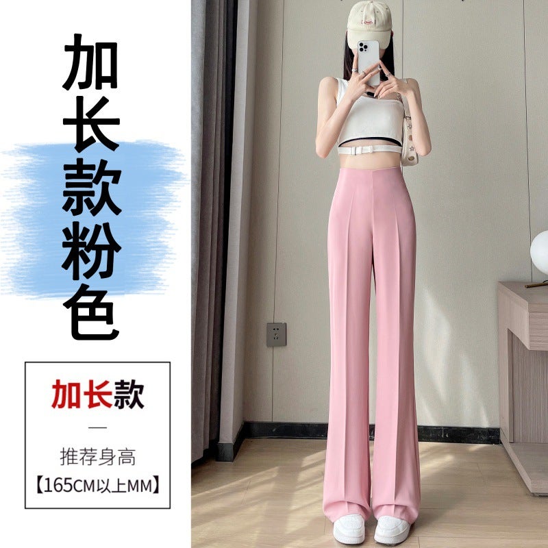 Chiffon suit pants womens summer thin small narrow version ice silk wide leg pants side zipper high waist drape micro-pants Pink extension  - Image 1