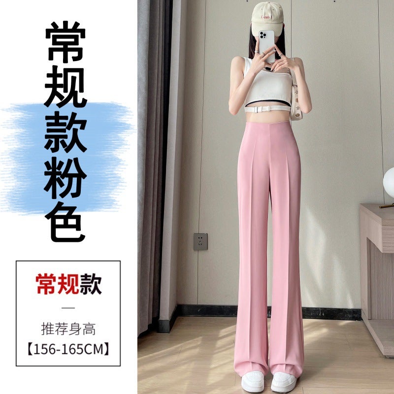 Chiffon suit pants womens summer thin small narrow version ice silk wide leg pants side zipper high waist drape micro-pants Pink extension  - Image 2