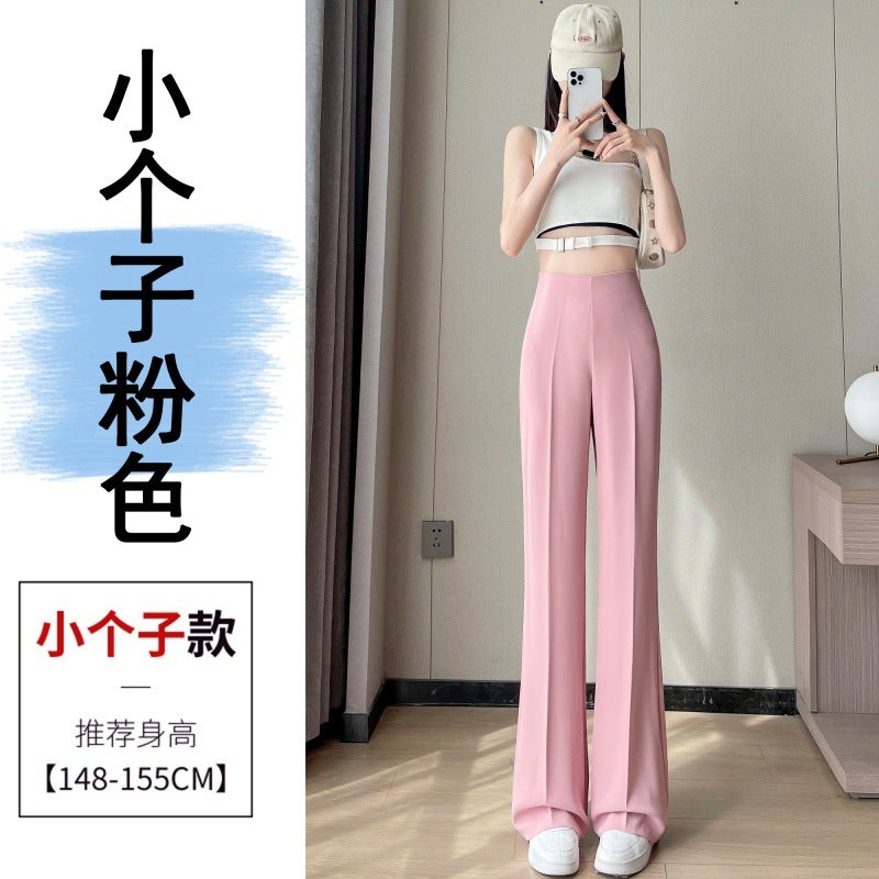 Chiffon suit pants womens summer thin small narrow version ice silk wide leg pants side zipper high waist drape micro-pants Pink extension  - Image 3