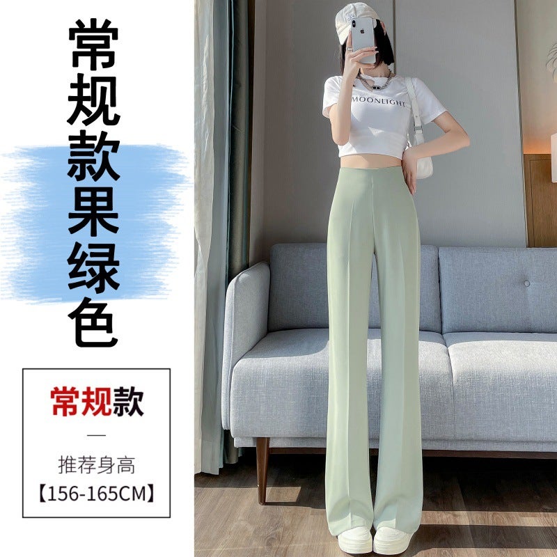 Chiffon suit pants womens summer thin small narrow version ice silk wide leg pants side zipper high waist drape micro-pants Pink extension  - Image 5
