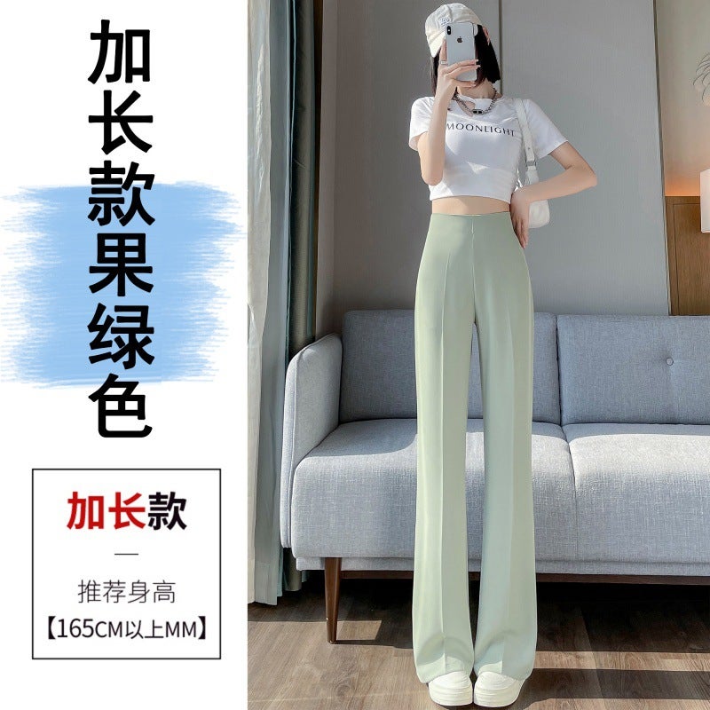 Chiffon suit pants womens summer thin small narrow version ice silk wide leg pants side zipper high waist drape micro-pants Pink extension  - Image 4