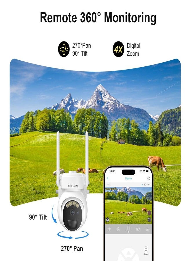 HOSAFE.COM 4G LTE Cellular Security Camera Outdoor, Off Grid Security Camera No WiFi Solar Powered, 360° PTZ Solar Camera Outdoor Wireless, 2K Color Night Vision, PIR Motion Sensor, Built in SIM Card, 2 Cameras - Image 3
