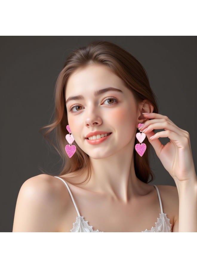 Cifudec Heart Earrings Dangle Valentine's Day Earrings Heart Earrings Cute Love Dangling Heart Earrings for Women, Normal, Acrylic, No Gemstone - Image 3