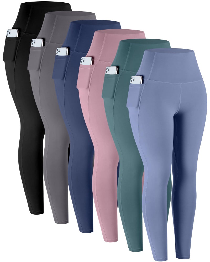 LZYVOO Leggings with Pockets for Women, 6 Packs Soft High Waisted Tummy Control Workout Yoga Pants(BlackGrayNavyPinkTealBlue-XL) - Image 1