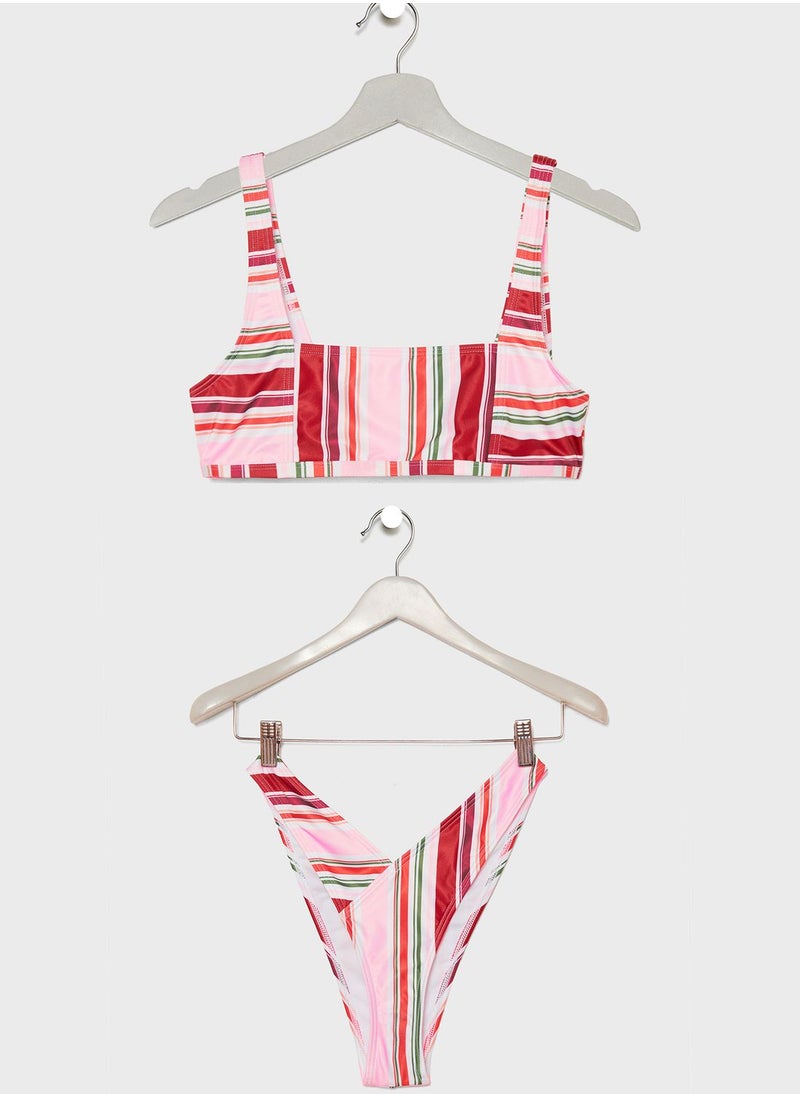 SOUTH BEACH - Square Neck Striped Bikini Set - Image 1