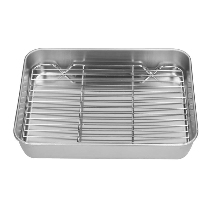 Stainless Steel Roasting Pan And Rack Set: 5cm Deep Edge, Non-Toxic Rustproof Material - Smooth Non-Stick Surface, Easy To Clean, Oil-Draining Rack For Home Oven Baking & Roasting - Image 1