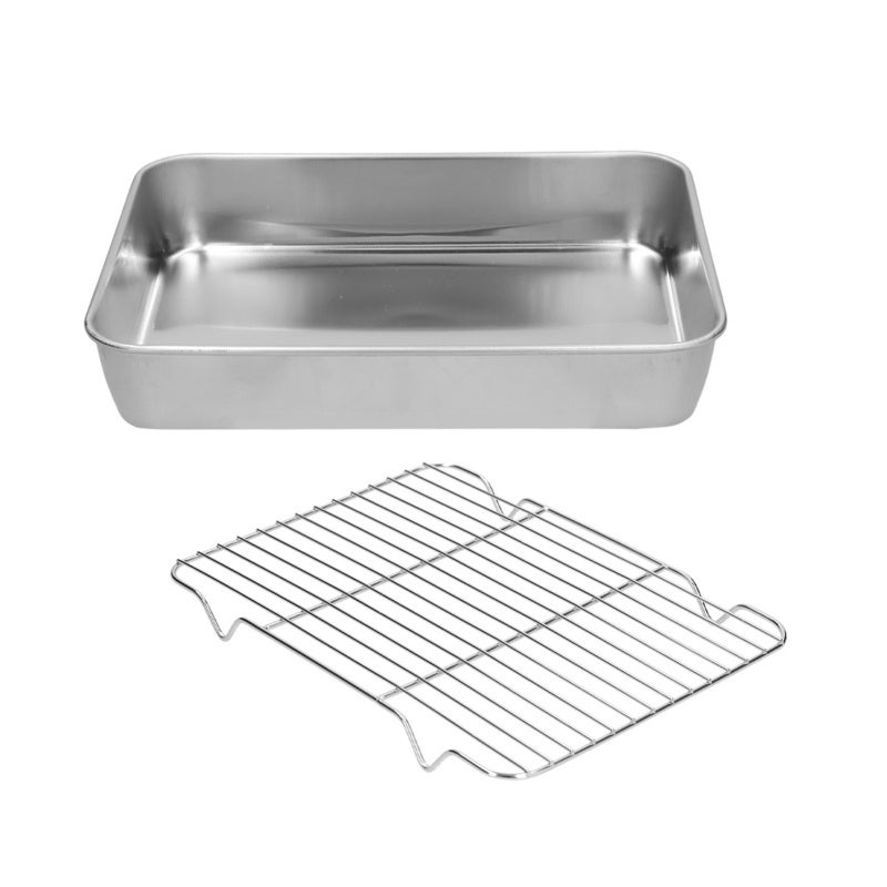 Stainless Steel Roasting Pan And Rack Set: 5cm Deep Edge, Non-Toxic Rustproof Material - Smooth Non-Stick Surface, Easy To Clean, Oil-Draining Rack For Home Oven Baking & Roasting - Image 4
