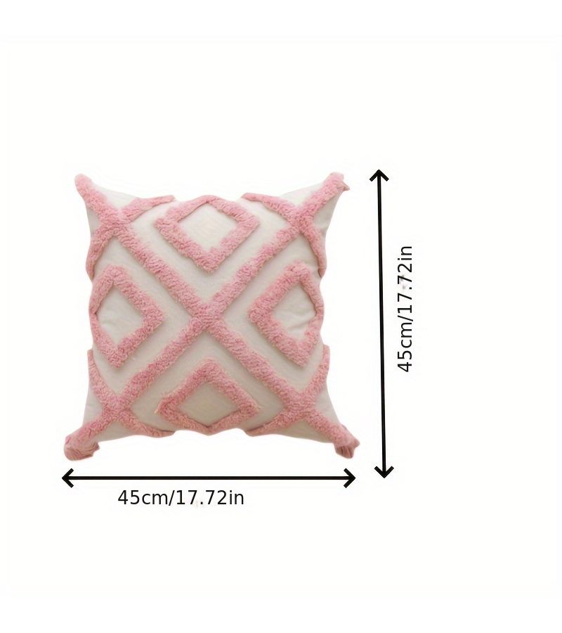 Two Geometric Pink Heart Embroidered Tufted Pillowcases With Tassel Zipper - Image 3