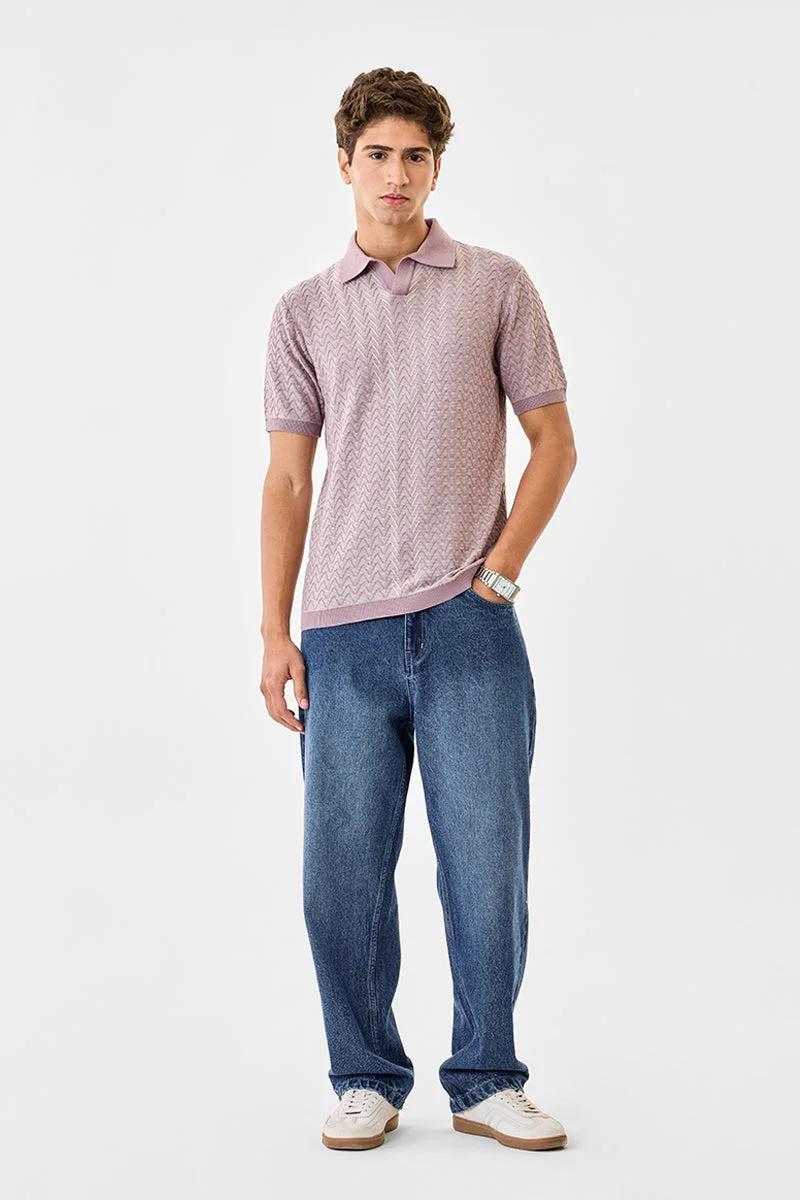 SNITCH Chevron Knit 100% Cotton Polo T-Shirt