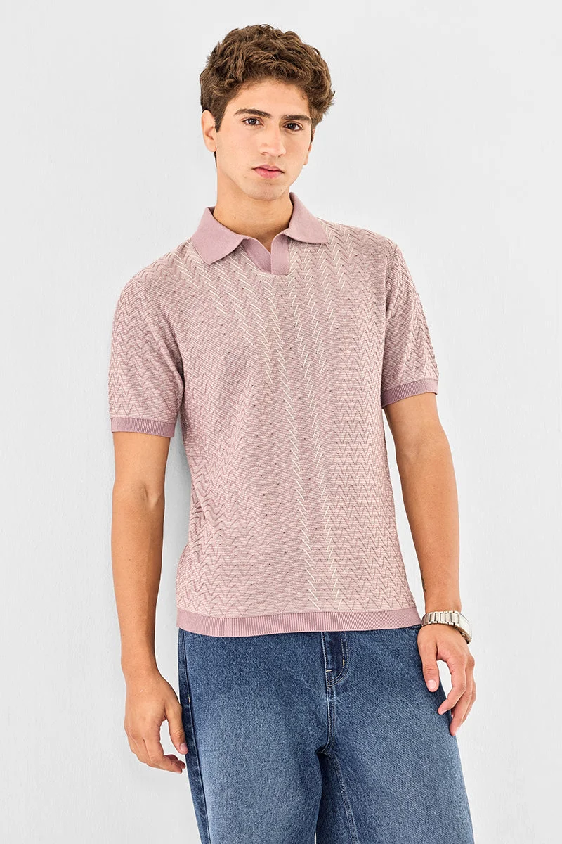 SNITCH Chevron Knit 100% Cotton Polo T-Shirt