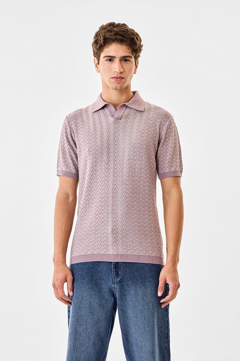 SNITCH Chevron Knit 100% Cotton Polo T-Shirt - Image 4