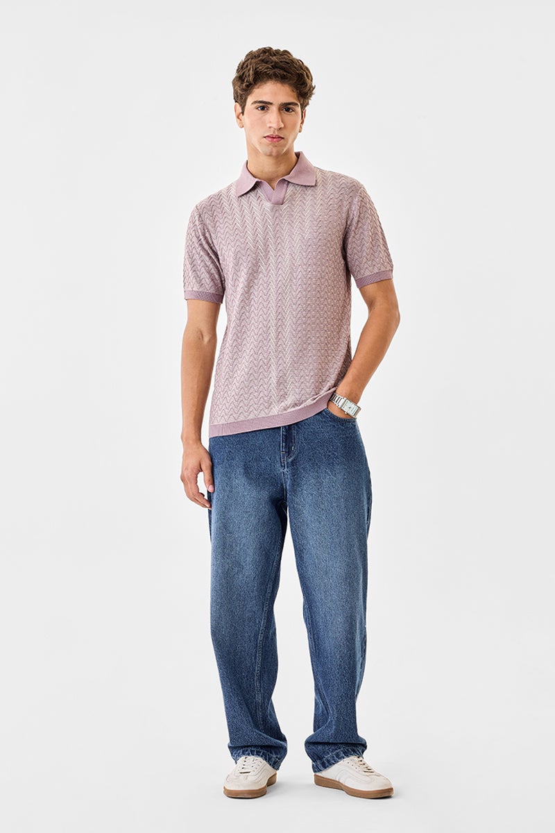 SNITCH Chevron Knit 100% Cotton Polo T-Shirt - Image 2