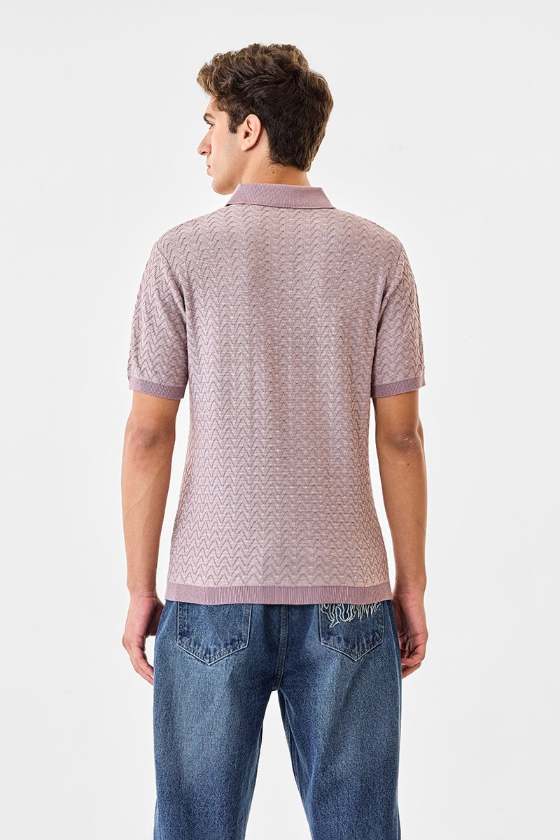 SNITCH Chevron Knit 100% Cotton Polo T-Shirt - Image 5