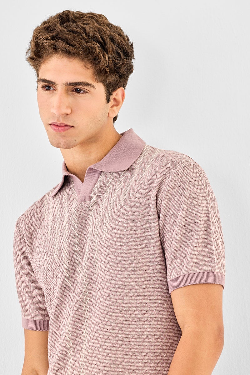 SNITCH Chevron Knit 100% Cotton Polo T-Shirt - Image 3