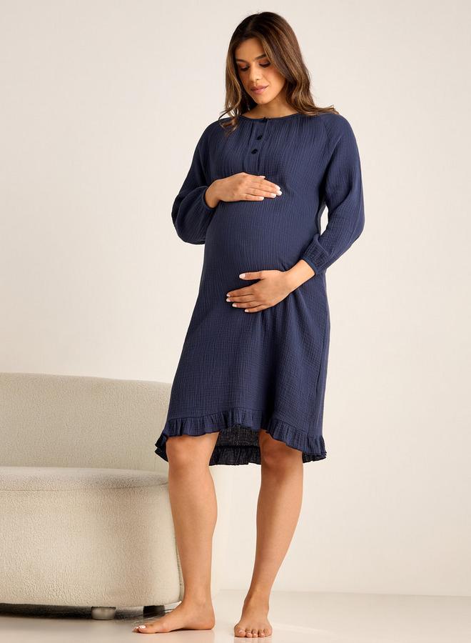 سبلاش فيڤ فستان حمل ليلي بأكمام طويلة بنقوش - Image 2