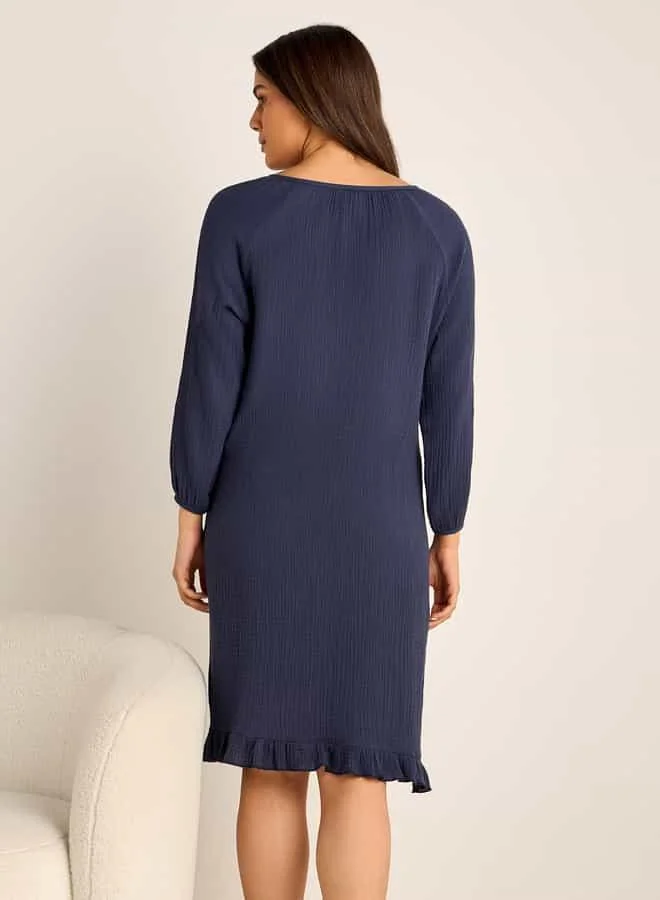 Splash FAV Textured Maternity Night Dress with Long Sleeves