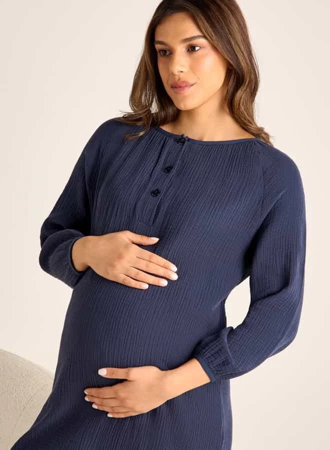 Splash FAV Textured Maternity Night Dress with Long Sleeves