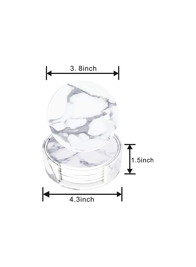 The Bros Marble Coasters Set of 6 Coasters with Holder for Drink Marble Placemats White Cup Mats Suitable for Kinds of Cups PU Leather Heat Resistant Tables & Home Decor Round - Image 2