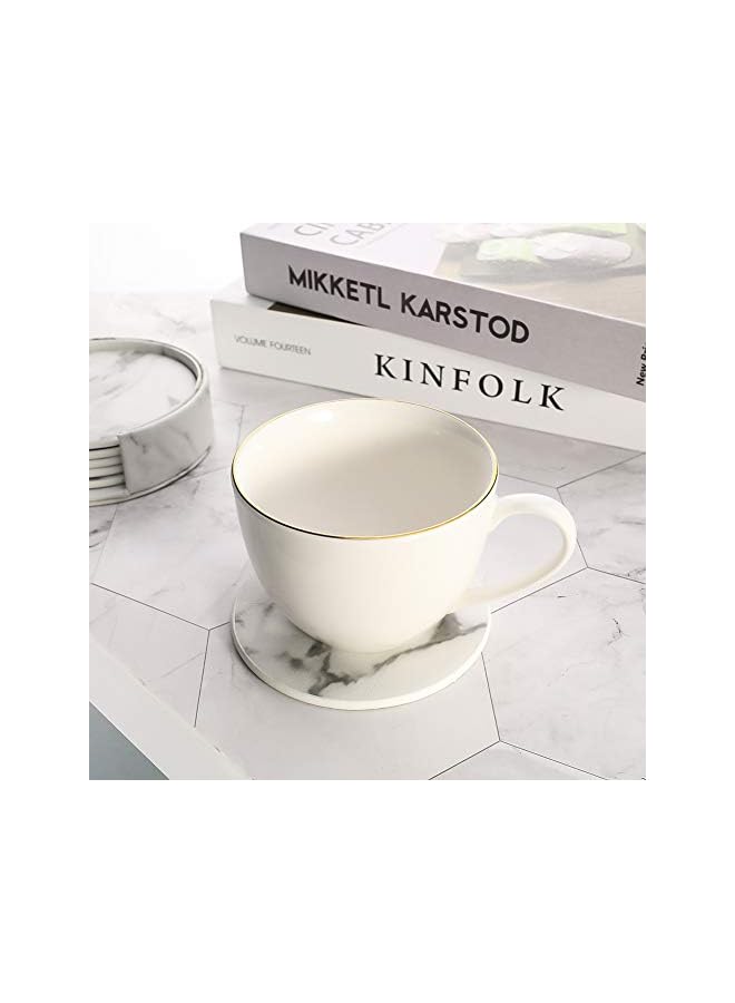 The Bros Marble Coasters Set of 6 Coasters with Holder for Drink Marble Placemats White Cup Mats Suitable for Kinds of Cups PU Leather Heat Resistant Tables & Home Decor Round - Image 5