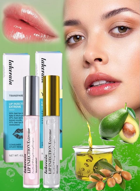 2 Pieces Lip Injection Extreme Lip Plumper Set Lip Gloss Natural Lip Plumping Removes Dryness & Adds Volume to Lips Instant Lip Plumping Lip Gloss Oil Hydrates and Reduces Fine lines 4g x 2