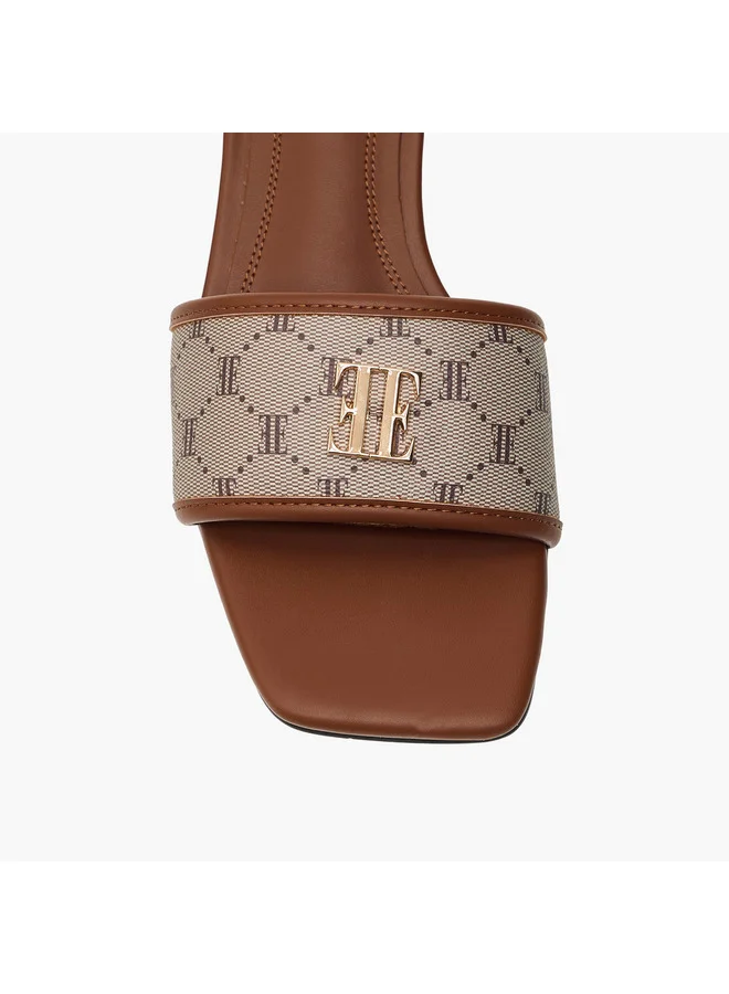 ELLE Women's Monogram Print Slip-On Sandals with Block Heels