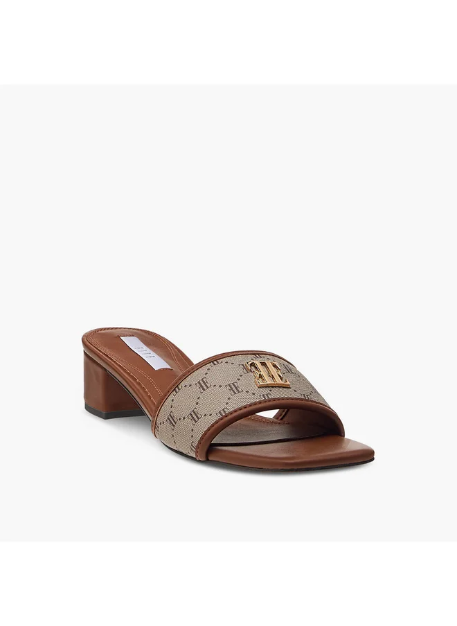 ELLE Women's Monogram Print Slip-On Sandals with Block Heels