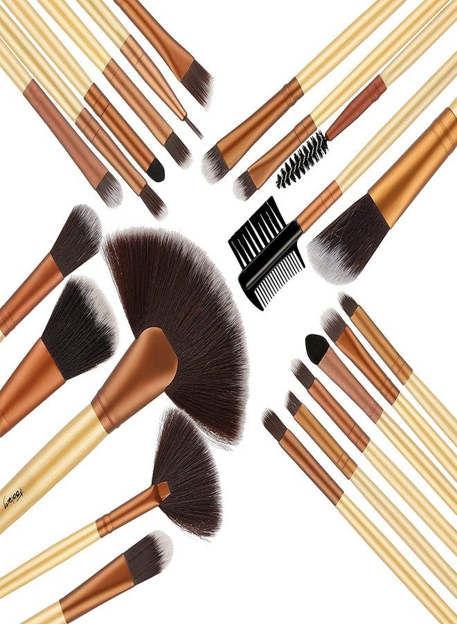 BOZLIN 24Pcs Makeup Brushes Cosmetic Brush Set With Golden Leather Pouch - Image 2
