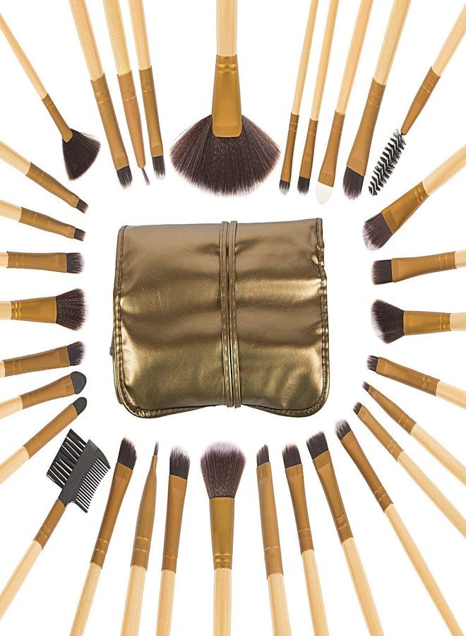 BOZLIN 24Pcs Makeup Brushes Cosmetic Brush Set With Golden Leather Pouch - Image 4