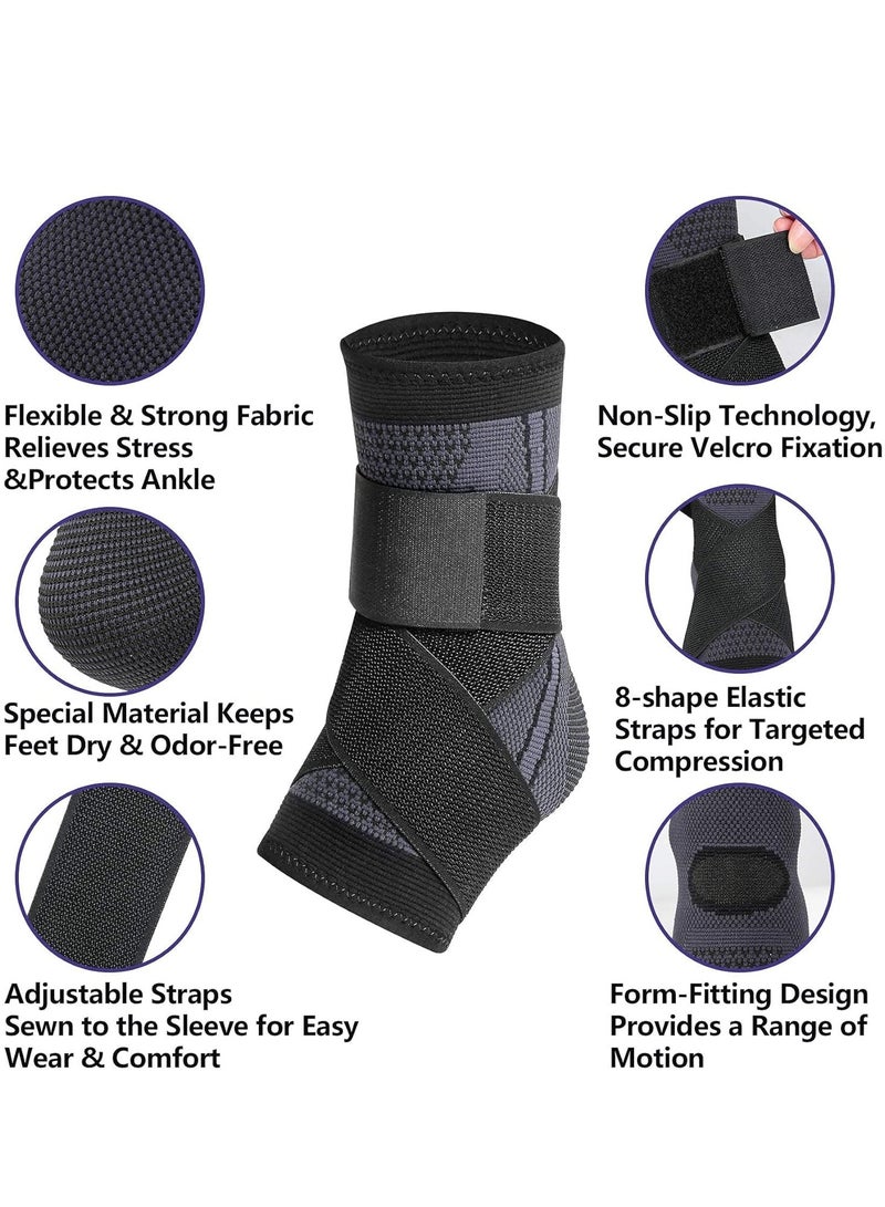 MJZ 1 Pair Ankle Braces, Adjustable Compression Ankle Support Brace for Men & Women, for Achilles Tendon Support & Plantar Fasciitis, Ankle Protector For Running Sports Football and Basketball, Stabilize Ankle Brace Eases Pain Swelling Ankle Joint uncomfortable & Sprained Ankle - Image 2