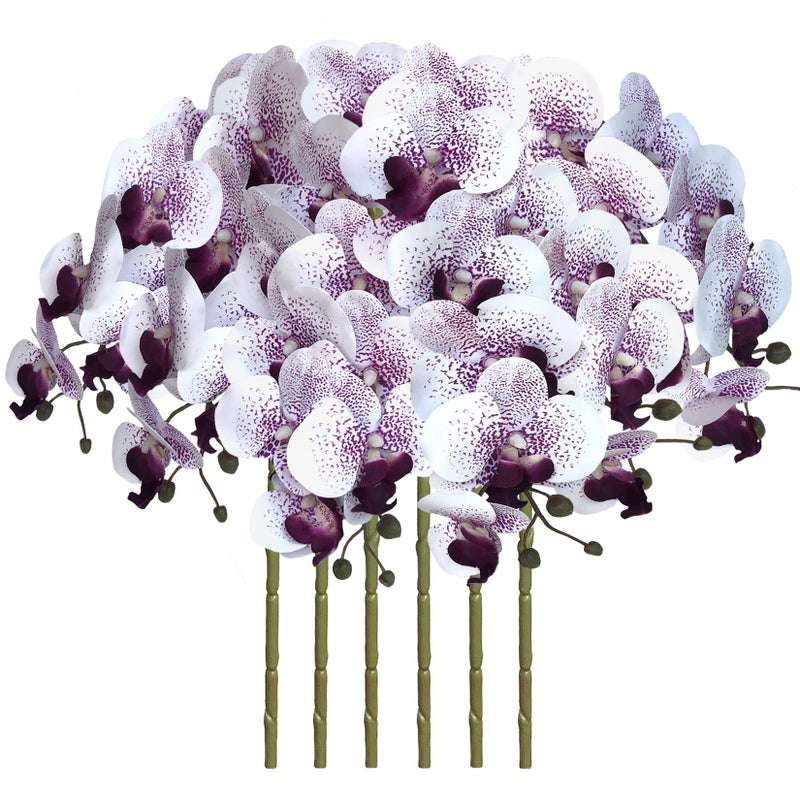 FagusHome 32 Inch Artificial Phalaenopsis Flowers 6 Pcs Artificial Orchid Flowers Stem Plants for Home Dcor Purple Core
