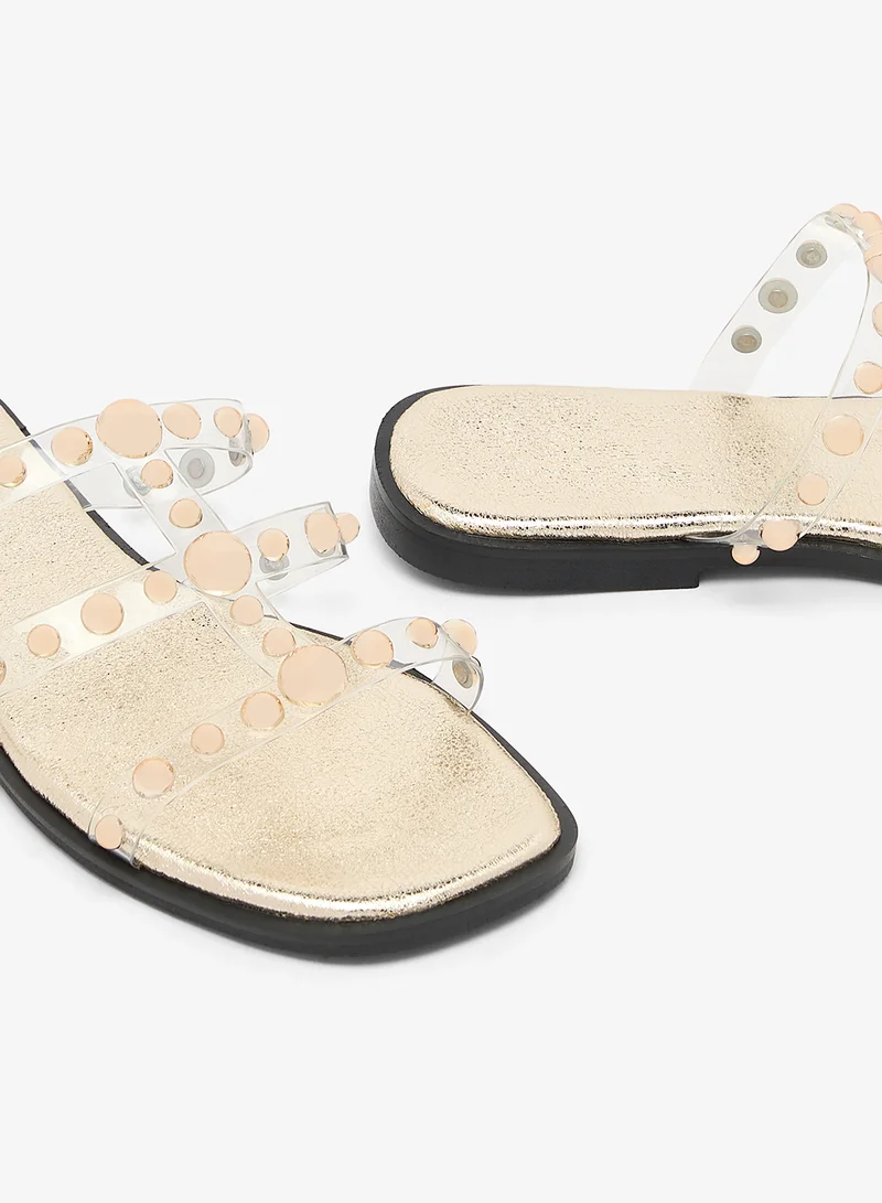 Ginger  Gold Metal Stud Detail Flat Sandals for Women | Best Price UAE