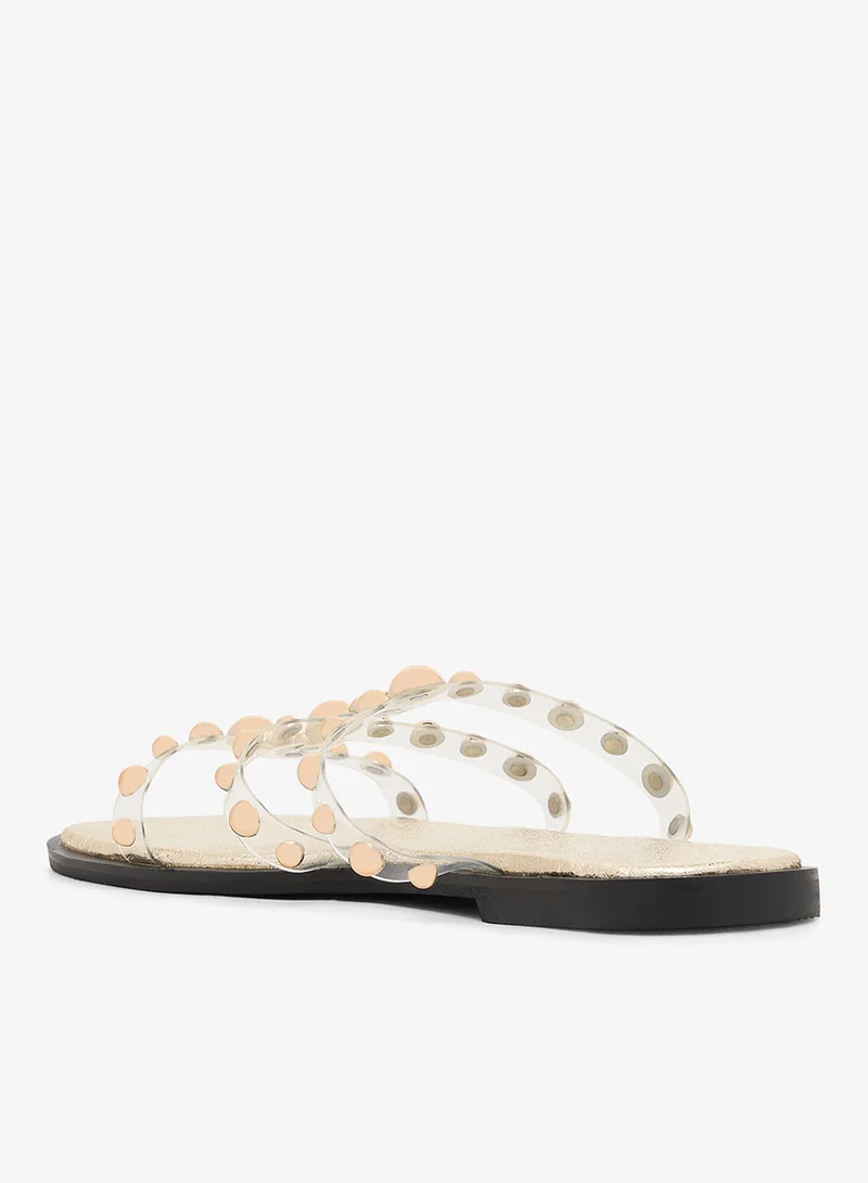 Ginger  Gold Metal Stud Detail Flat Sandals for Women | Best Price UAE