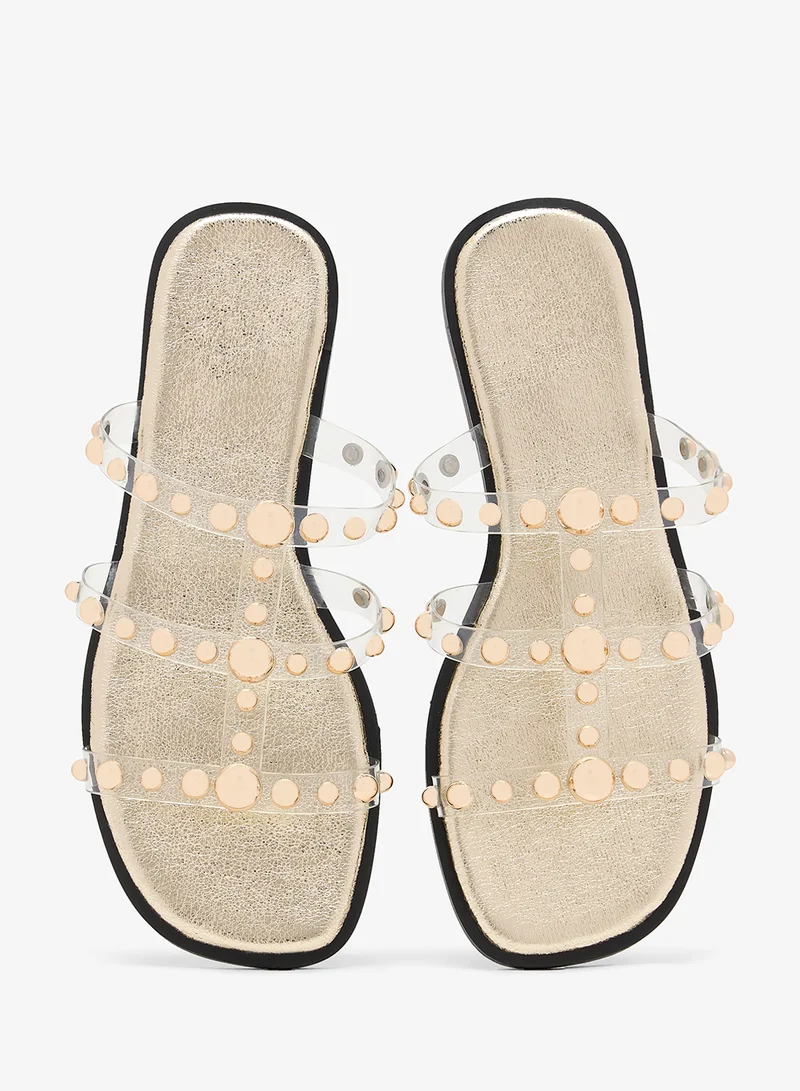 Ginger  Gold Metal Stud Detail Flat Sandals for Women | Best Price UAE