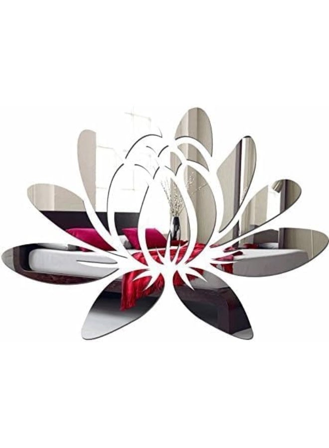 Horoof Market Horoof Home® Silver Lotus Wall Mirror Acrylic Décor – 50x35x0.3 cm, Elegant and Lightweight Decorative Wall Art for Living Room, Bedroom, or Office, SL097  - Image 1