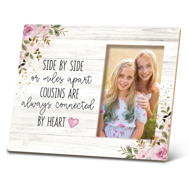 SRADMO Cousin Gifts Side by Side or Miles Away Cousins are Always Connect by Heart 10x8 inch Wooden Tabletop Photo Frame