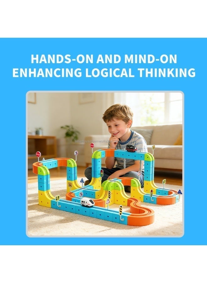 Twisoo 65PCS Magnetic Train Track Building Set with Motorized Electric Train | Magnetic Building Blocks DIY Railway Orbit Track | STEM Educational Construction Toy for Kids Boys & Girls Age 3+ - Image 2