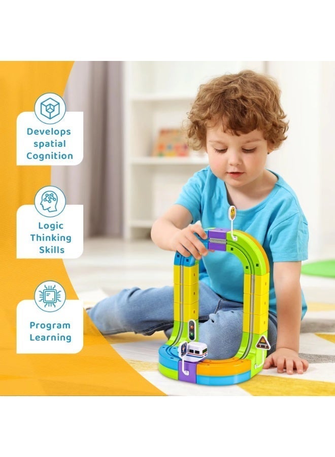 Twisoo 65PCS Magnetic Train Track Building Set with Motorized Electric Train | Magnetic Building Blocks DIY Railway Orbit Track | STEM Educational Construction Toy for Kids Boys & Girls Age 3+ - Image 5