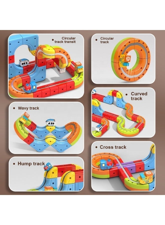Twisoo 65PCS Magnetic Train Track Building Set with Motorized Electric Train | Magnetic Building Blocks DIY Railway Orbit Track | STEM Educational Construction Toy for Kids Boys & Girls Age 3+ - Image 3