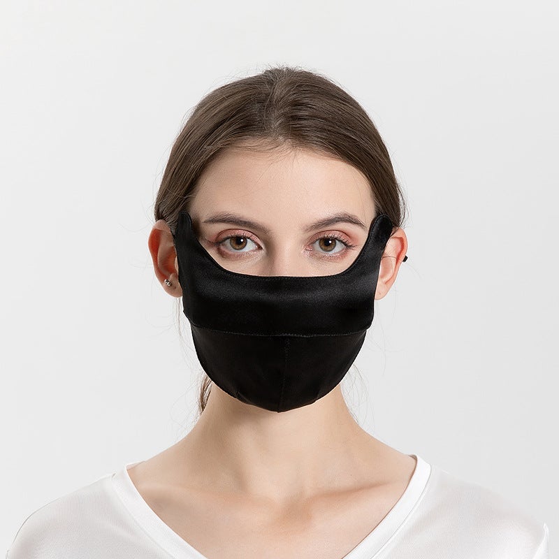2024 Mulberry Silk Spring Summer Breathable 3D Face Mask Adjustable Earloops for Women Black Black