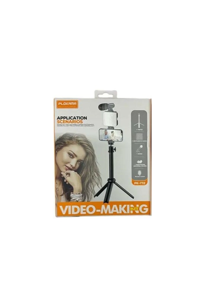 PLOKAMA - Video Recording Kit for Video Shooting and YouTube Video Recording for Any Mobile Phone or Digital Camera with LED Light, Microphone and Phone Holder-Model PK 772 - Image 1