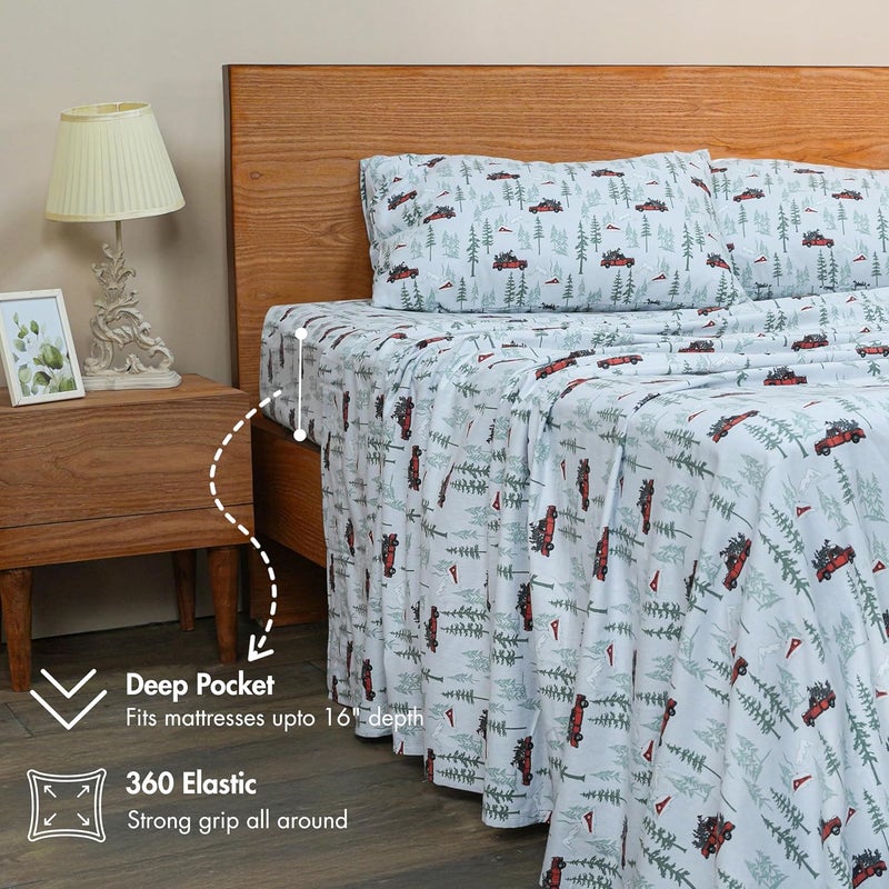 RUVANTI Flannel Sheets Queen Size - GOTS Certified 100% Organic Cotton, 4 Piece Warm, Soft & Breathable Set, Deep Pocket Snug Fit, Double Brushed Cozy All Season Bedding, Merry Miles - Image 5