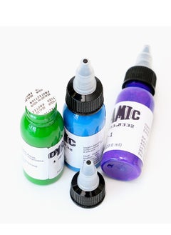 Dynamic Tattoo Ink Set, 7 bottle Tattoo Ink 29.6ml/Bottle for 3D Makeup Beauty Skin Body Art, Tattoo Ink Pigment Set for Professionals and Beginners (Baby blue, grass green, black, white, golden yellow, purple, bright red)  - Image 4
