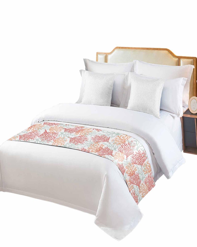 Red Orange Grey Coral Coastal Bed Runner 102x20 Inches for Cal King Size Bed - Image 3