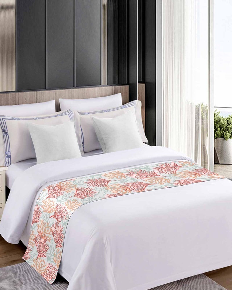 Red Orange Grey Coral Coastal Bed Runner 102x20 Inches for Cal King Size Bed - Image 5