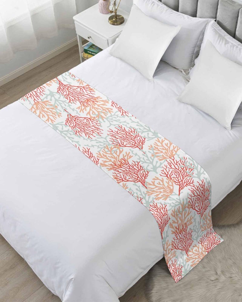 Red Orange Grey Coral Coastal Bed Runner 102x20 Inches for Cal King Size Bed - Image 2