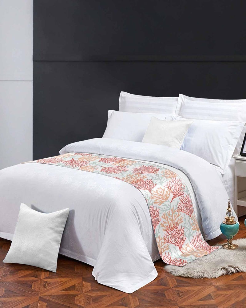 Red Orange Grey Coral Coastal Bed Runner 102x20 Inches for Cal King Size Bed - Image 4