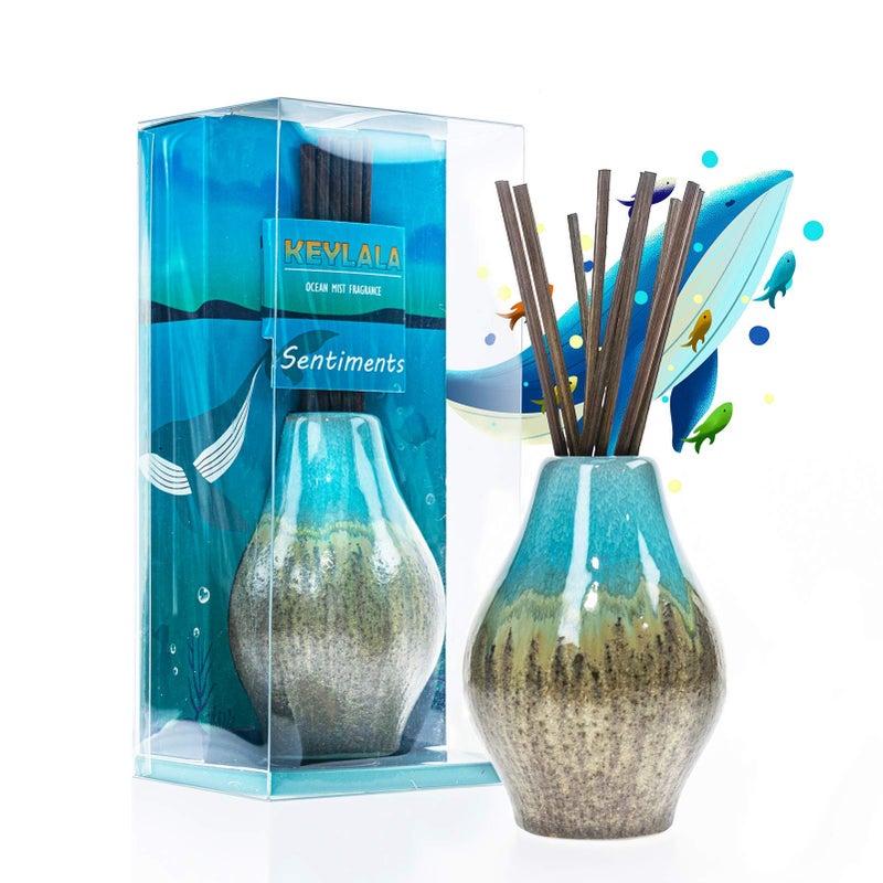 KeyLaLa Ocean Mist Reed Diffuser Set Bathroom Diffuser Reed Diffuser with Aromatherapy Oil Refill  Elegant Home Fragrance Gift for Home Bathroom Kitchen and Office