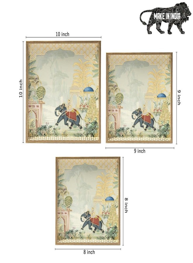 DULI Set of 3 MDF Wood Trays Enamel Coated| Square Trays Set of 3 | Serving Trays | Wooden Tray | Kitchen&Dining Decorative | Resin Tray | 10x10, 9x9, 8x8 inches (SmSetof3Sq-ElephantTree) - Image 4