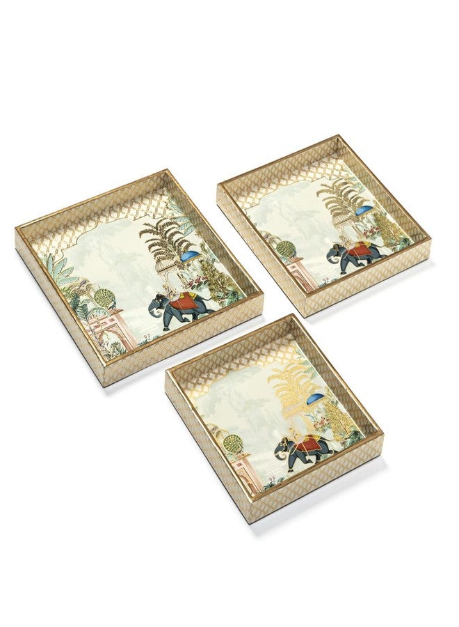 DULI Set of 3 MDF Wood Trays Enamel Coated| Square Trays Set of 3 | Serving Trays | Wooden Tray | Kitchen&Dining Decorative | Resin Tray | 10x10, 9x9, 8x8 inches (SmSetof3Sq-ElephantTree) - Image 5