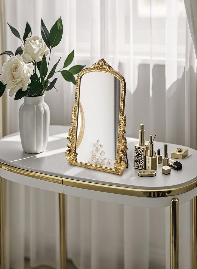 Willannals Vintage Makeup Mirror, Vanity Desk Mirror Antique Traditional Tabletop Mirror, Standing, Hang or Wall Mounted, Adjustable Dress-up Mirror, Gold Decor Mirror for Living Room,Bedroom (gold, 12*9.8 in) - Image 4